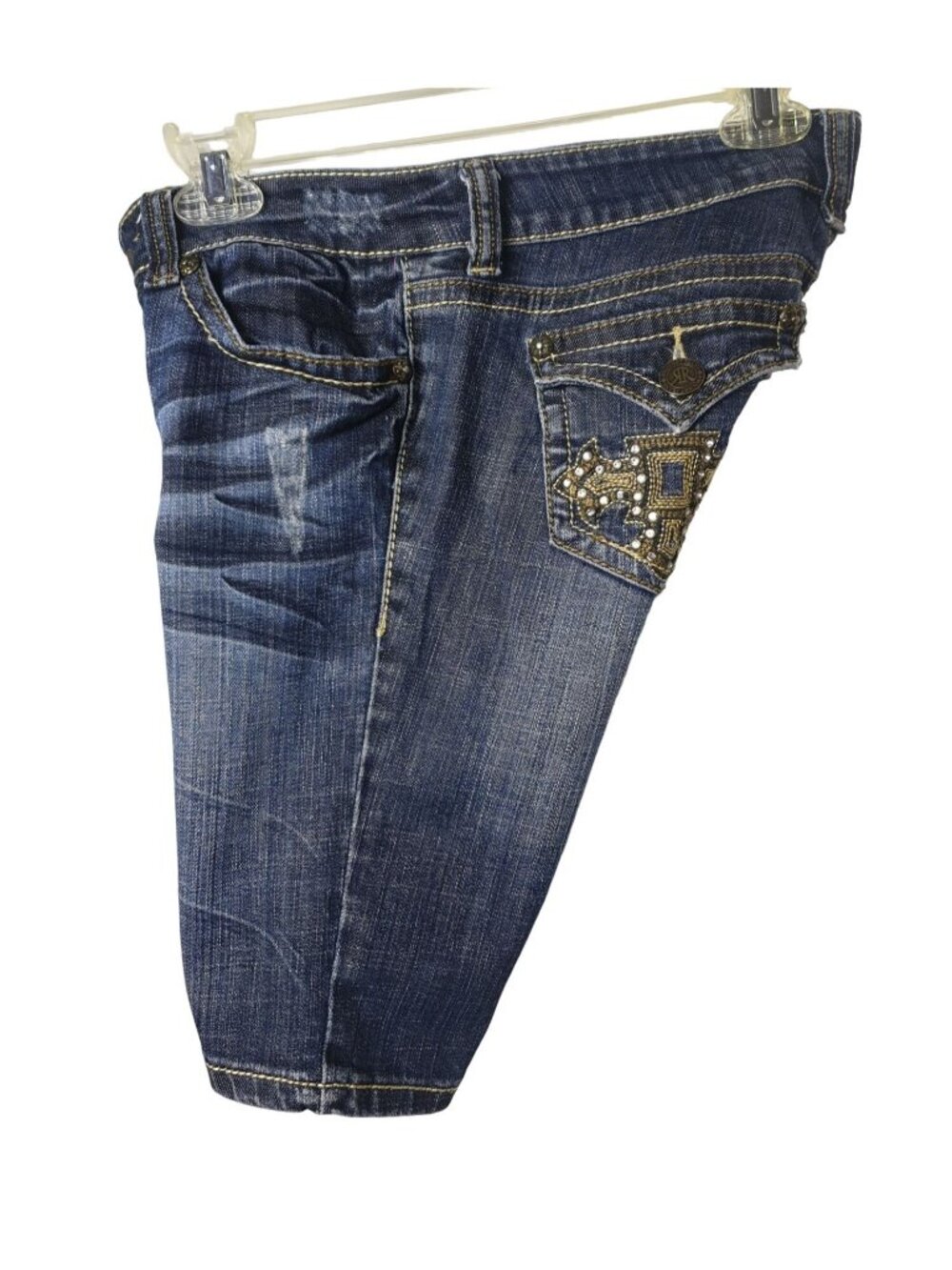 Request Jeans Juniors 5 Jorts Rhinestone Embellished Bermuda Shorts Gold 27" - Picture 6 of 8